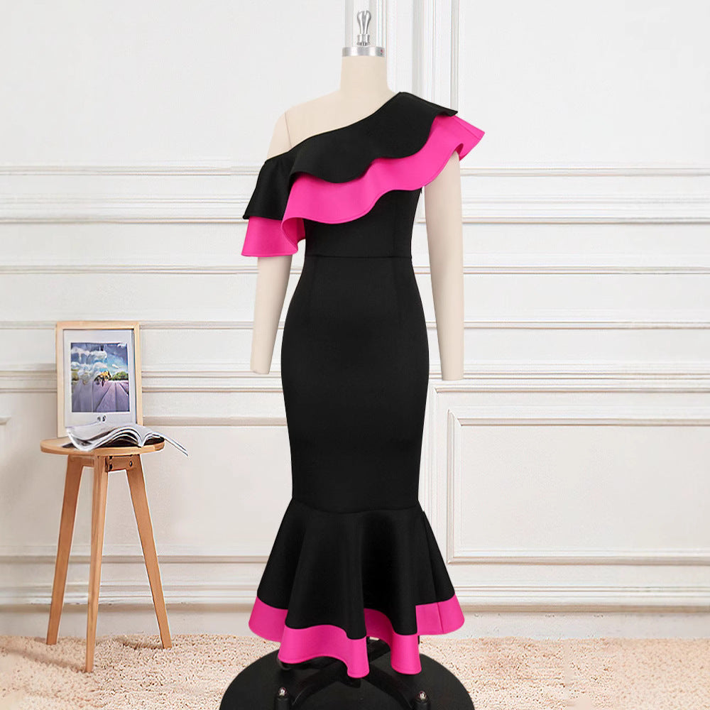 Damen Exquisites schulterfreies Wickelkleid mit voluminösem Rüschensaum EB