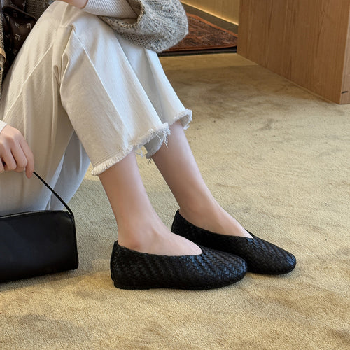 Damen Ballerinas aus hochwertigem geflochtenem Leder mit rutschfester Sohle EB