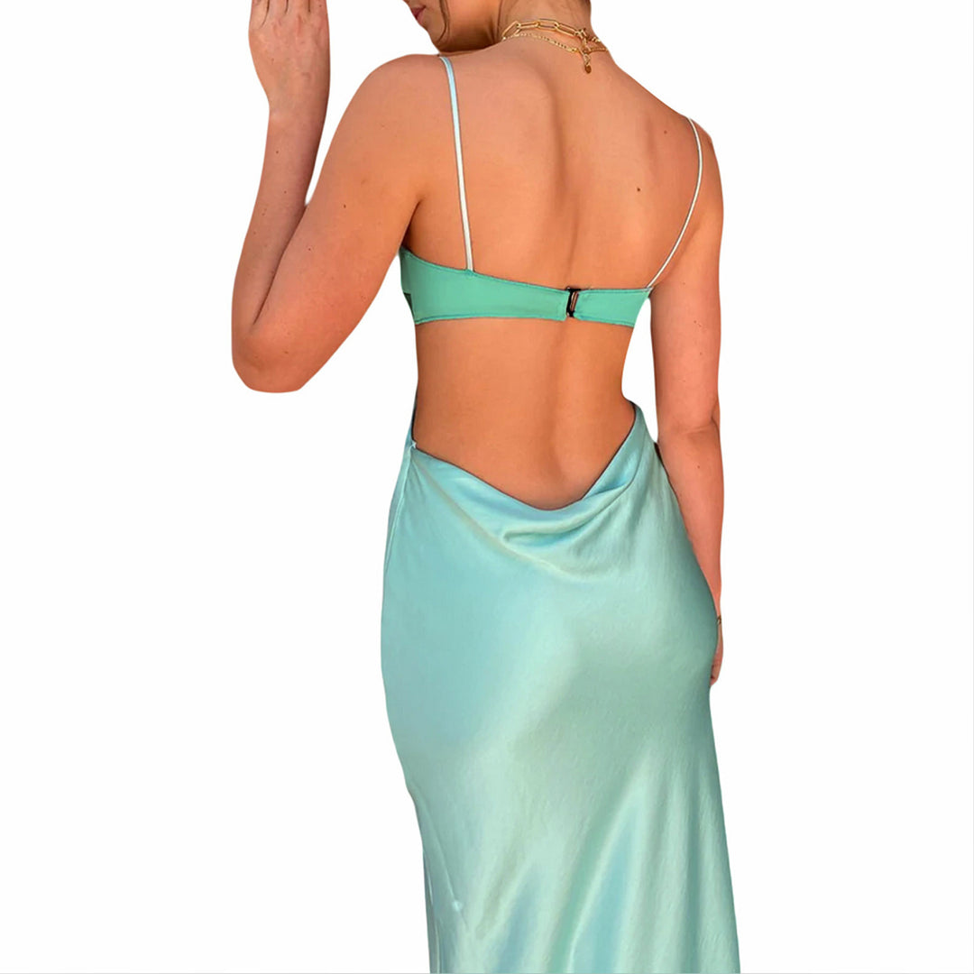 Damen elegantes langes Kleid mit innovativem Cut-Out Design und zarten Spaghettiträgern EB