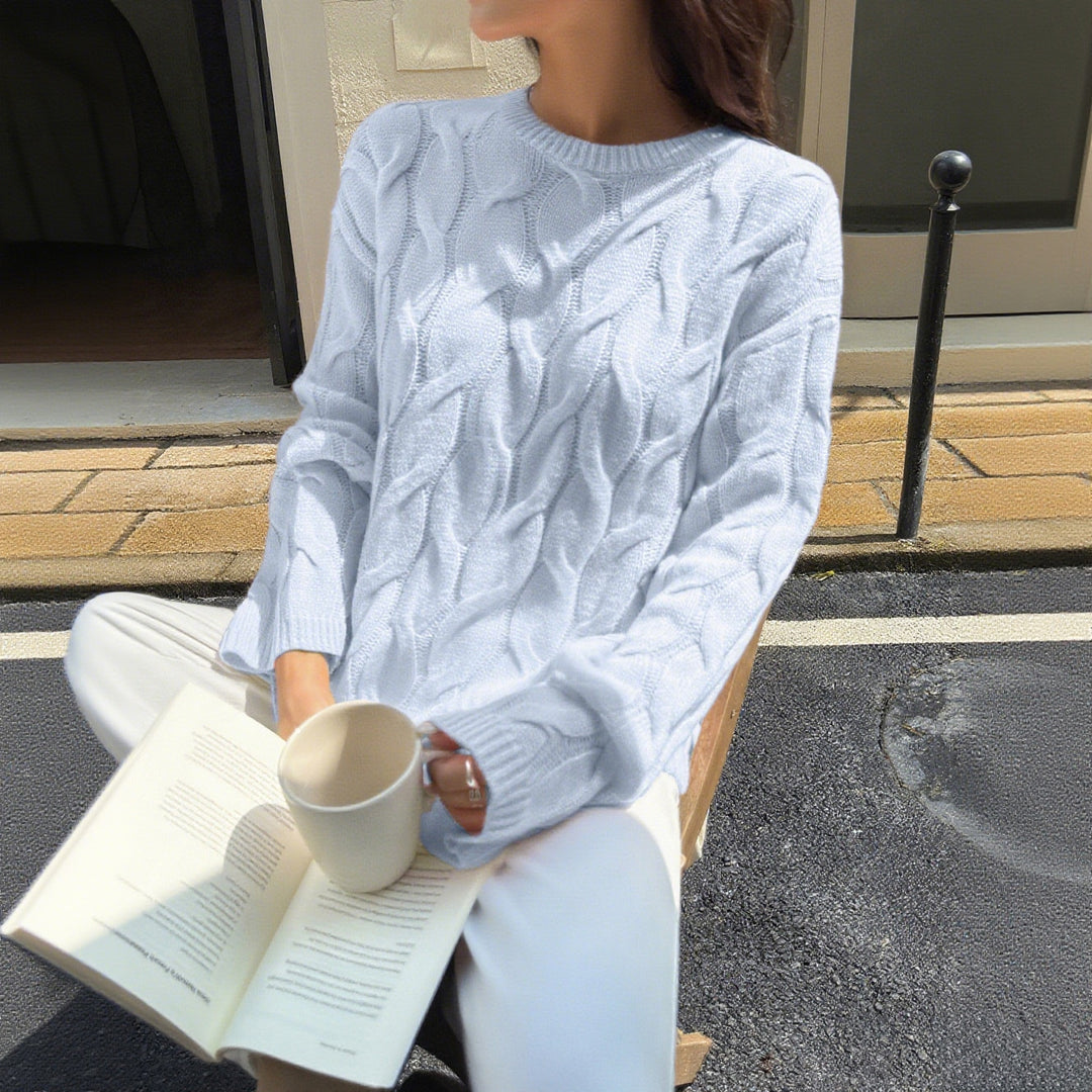 Damen nan oversized Zopfstrickpullover mit Rundhalsausschnitt und weichem Fall EB