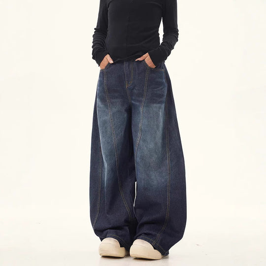 Damen weite High-Waist Jeans mit einzigartigem Design und lässigem Schnitt EB