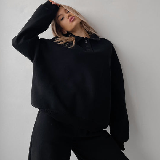 Damen Polo-Sweatshirt und Relax-Fit Jogginghose Set aus French Terry EB