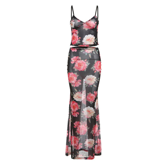 Damen Transparente Maxikleid mit floralem Muster EB