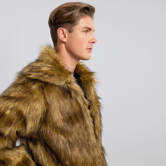 Herren Luxuriöser Kunstfell-Mantel mit voluminösem Kragen EB