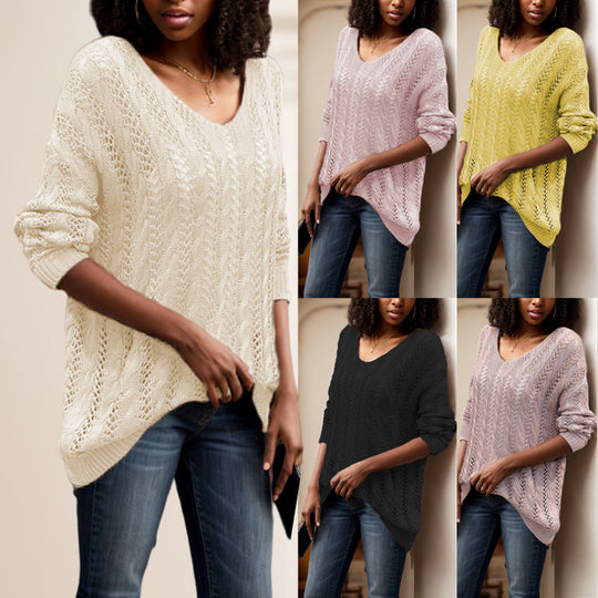 Damen luftiger Strickpullover mit Rippstruktur und asymmetrischem Saum EB