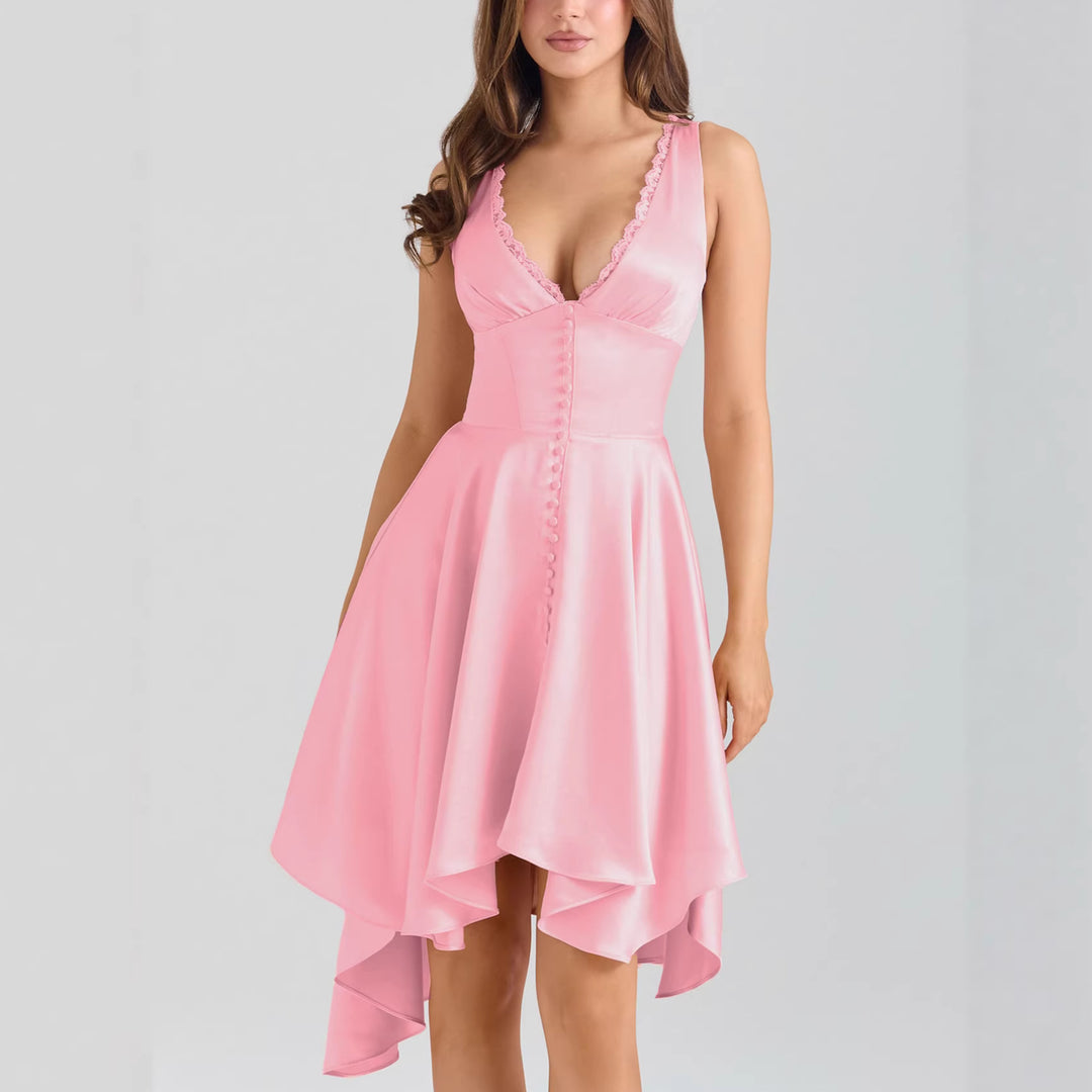 Damen Verspieltes Abendkleid mit asymmetrischem Saum und zarten Knopfdetails EB