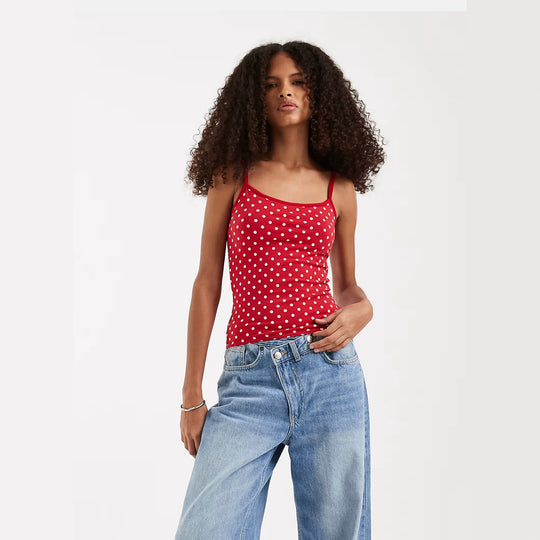 Damen Spaghettiträgertop mit Polka-Dots EB