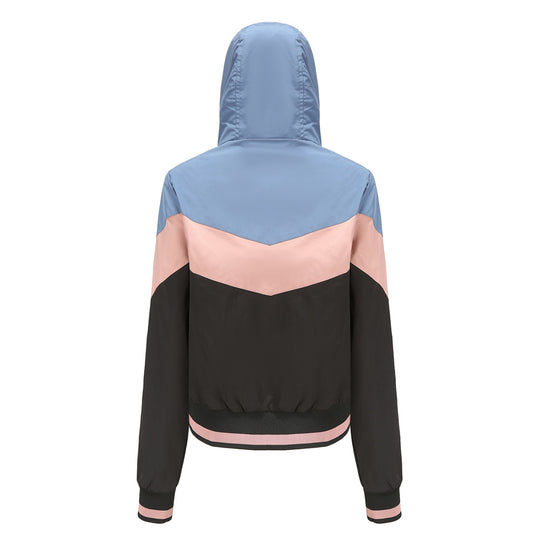 Damen nan leichte Windbreaker-Jacke mit Kapuze, Blockpaneel-Design, Reißverschlusstaschen und elastischem Saum EB