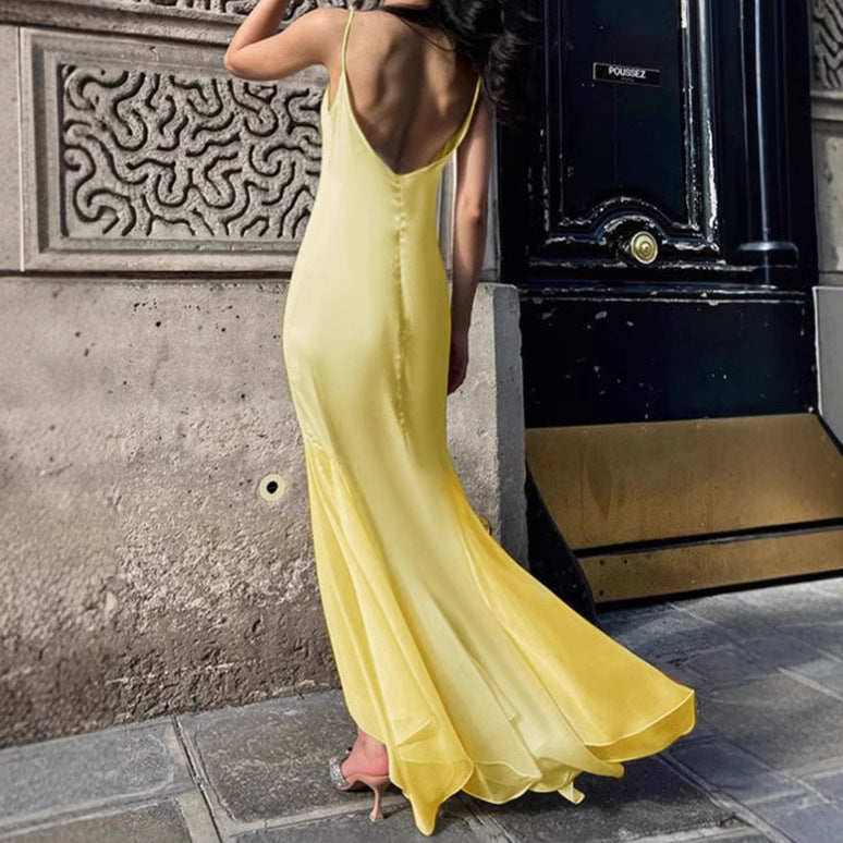 Damen Elegantes Maxikleid mit tiefem V-Ausschnitt und Schlitz EB