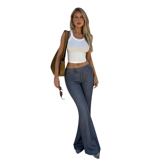 Damen elegante Schlaghose mit feinen Streifen und hohem Bund EB