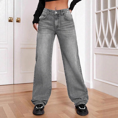 Damen lockere High-Waist Jeans im Used-Look EB