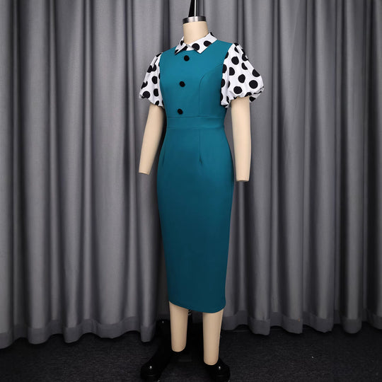 Damen figurbetontes Midi-Kleid mit polka-dot Ärmeln EB