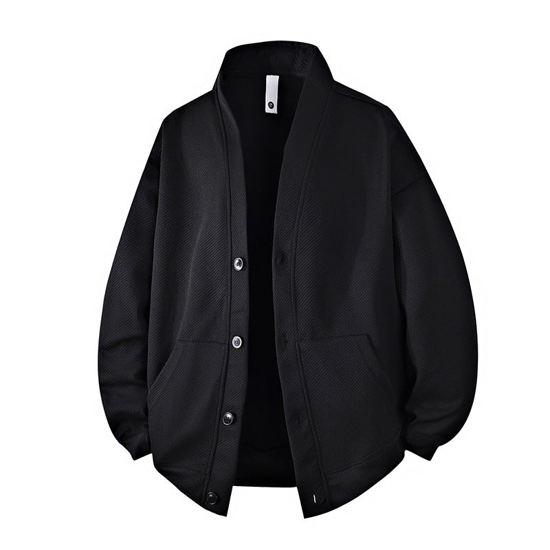 Herren strukturierter Strick-Cardigan-Blouson mit durchgehender Knopfleiste und aufgesetzten Eingrifftaschen EB
