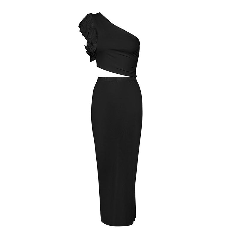Damen Maxikleid mit asymmetrischem Schnitt und Rüschendetails EB