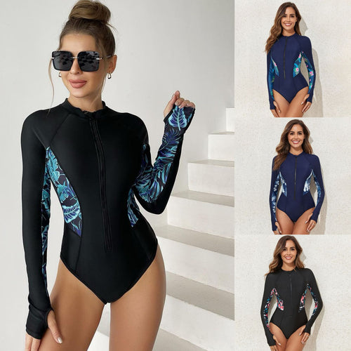 Damen Langarm-Schwimmanzug mit floralem Design EB 1781081990