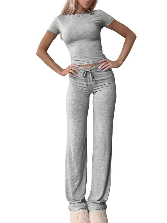 Damen lässiges Lounge-Set mit figurbetontem Oberteil und bequemer Hose EB