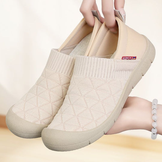 Damen nan atmungsaktiver gestrickter Slip-On Komfort-Halbschuh mit elastischem Schaft und stoßdämpfender EVA-Sohle EB