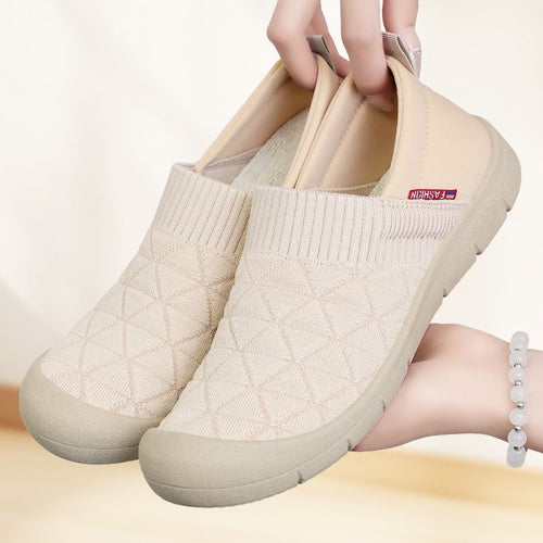 Damen nan atmungsaktiver gestrickter Slip-On Komfort-Halbschuh mit elastischem Schaft und stoßdämpfender EVA-Sohle EB