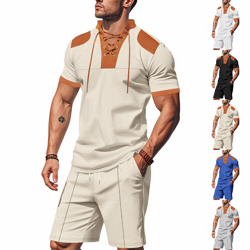 Herren lässiges Sport-Set mit dezenten Kontrastdetails und funktionalem Kragen EB