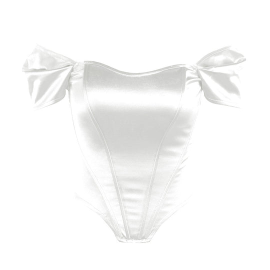 Damen elegantes Satin-Bustier mit Schulterdetails EB