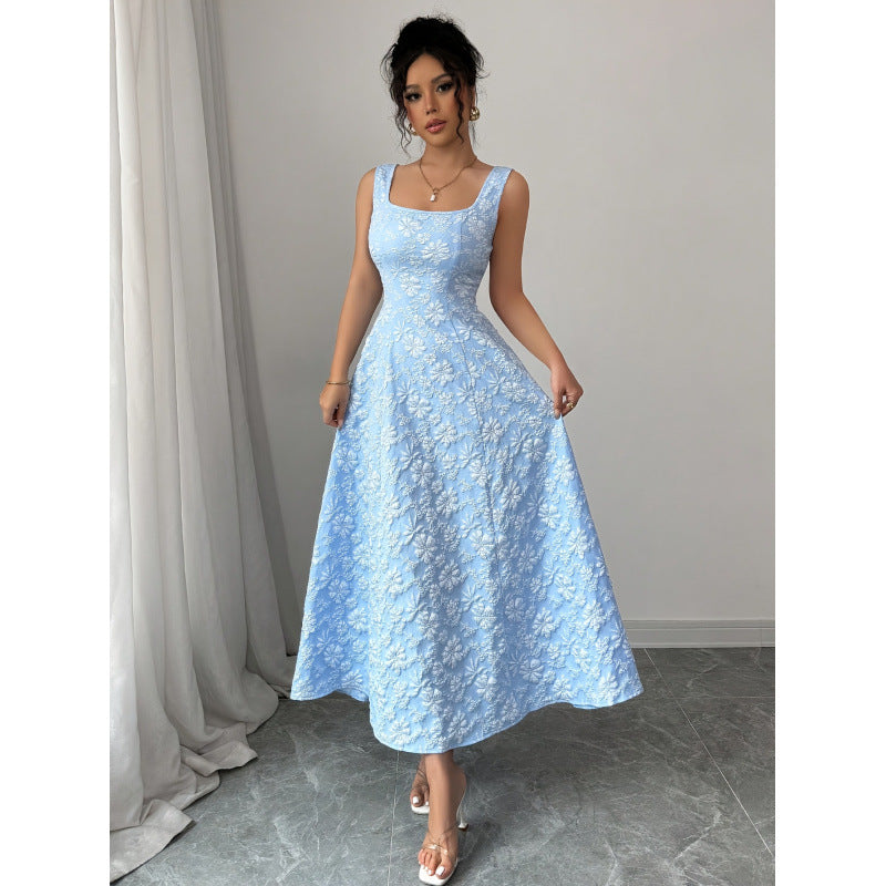 Damen Elegantes Maxikleid mit floralem Stickdesign und A-Linien Schnitt EB