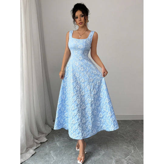 Damen Elegantes Maxikleid mit floralem Stickdesign und A-Linien Schnitt EB