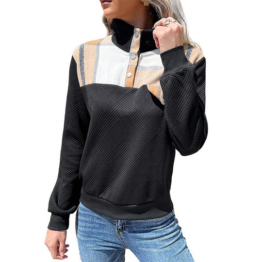 Damen lässiger Pullover mit modernem Kragen und dekorativem Patch EB