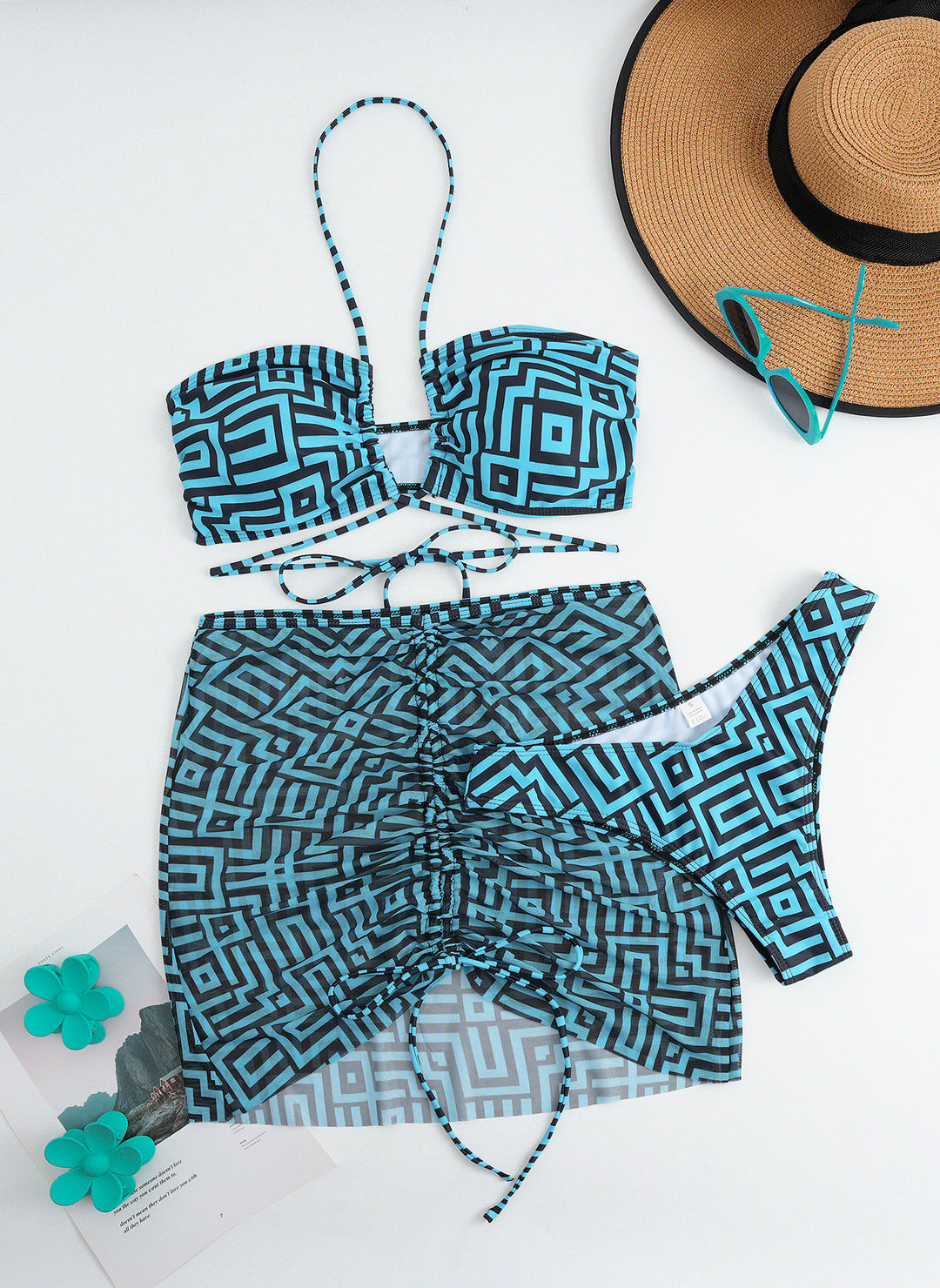 Damen Bikini-Set mit Bandeau-Top und verstellbarem Wickelrock EB