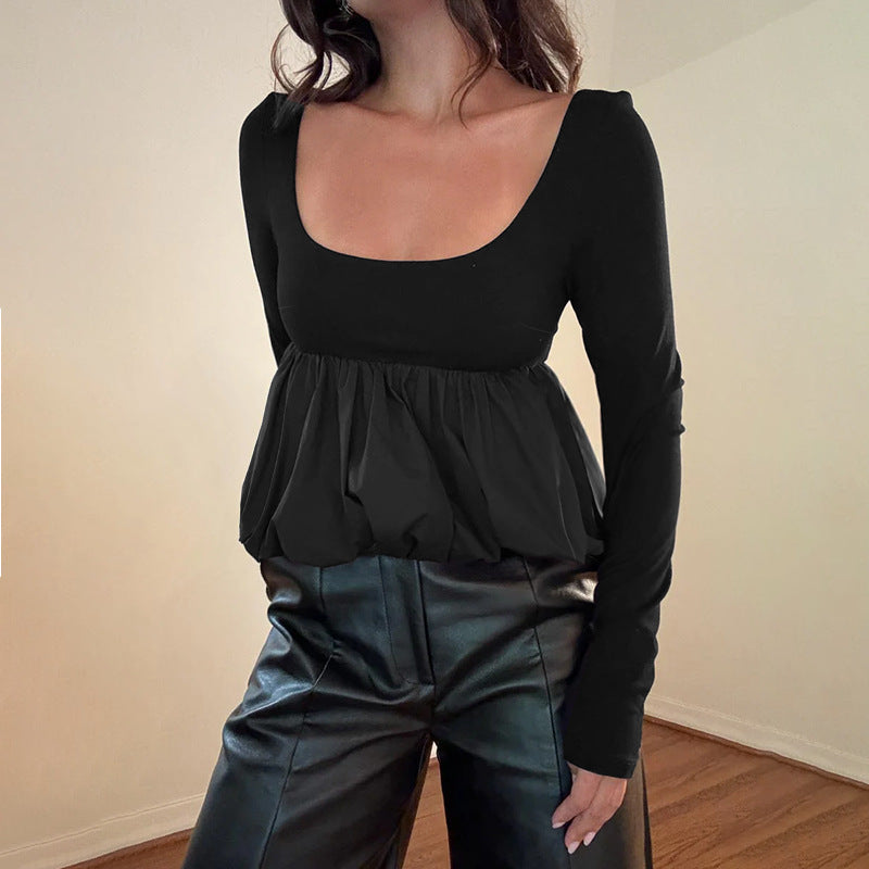 Damen Elegante Bluse mit Plissee-Design und weitem Saum EB
