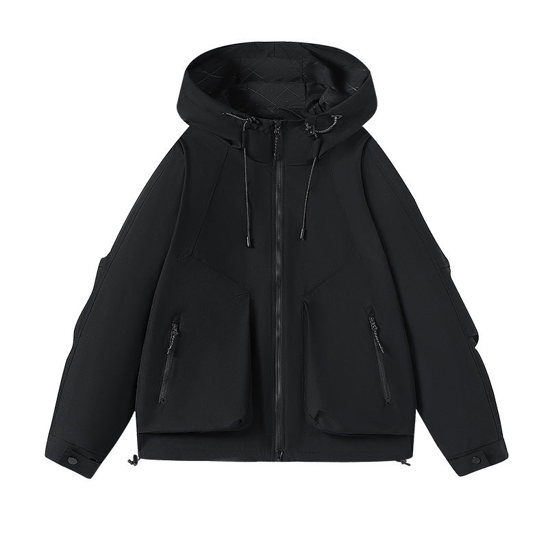 Herren technische Softshell-Kapuzenjacke mit wasserabweisender Membran, großen Fronttaschen und verstellbarem Kordelzug EB