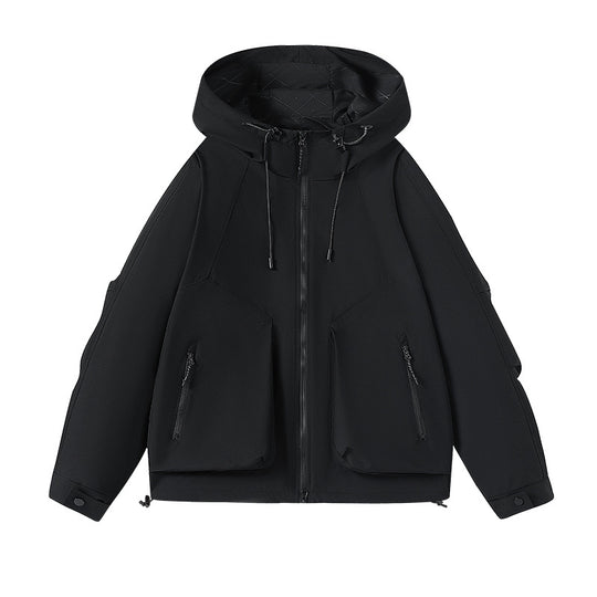 Herren technische Softshell-Kapuzenjacke mit wasserabweisender Membran, großen Fronttaschen und verstellbarem Kordelzug EB