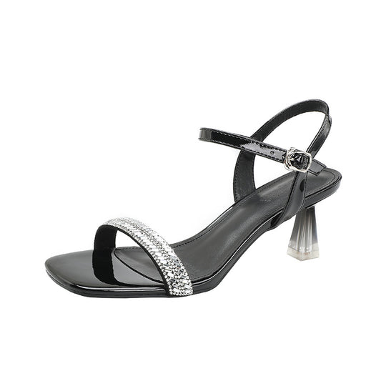 Damen Glamouröse Sandalen mit luxuriöser Verzierungen und elegantem Blockabsatz EB