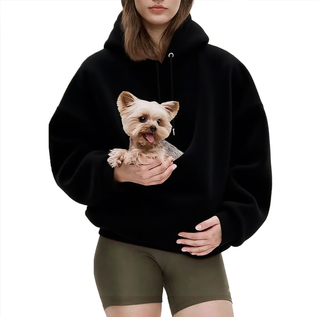 Damen nan Oversize Sherpa-Hoodie mit integriertem Haustiertaschen-Design EB