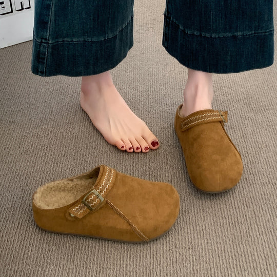 Damen Komfort Clogs mit warmem Innenfutter und modischer Schnalle EB
