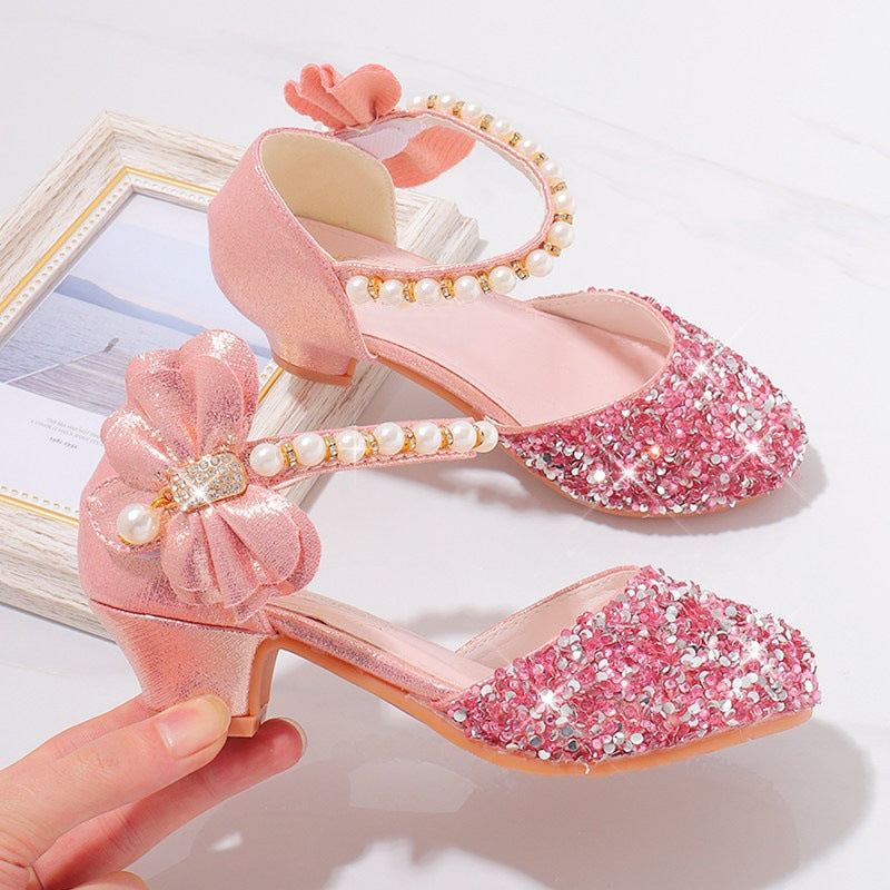 Damen Elegante und funkelnde Mittelabsatzschuhe mit Perlen- und Schleifendetails EB