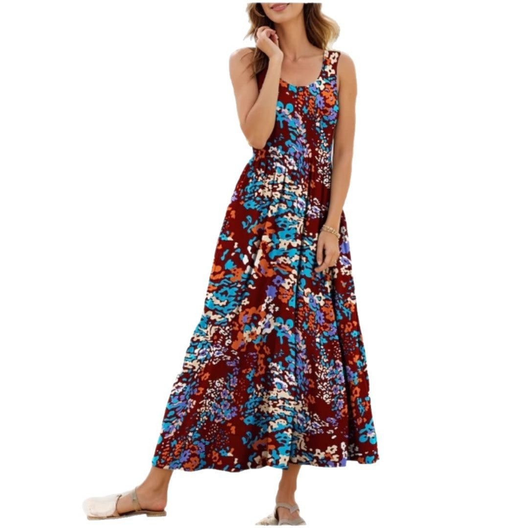 Damen Maxikleid mit verspieltem Blumendesign und weitem Rockabfall EB