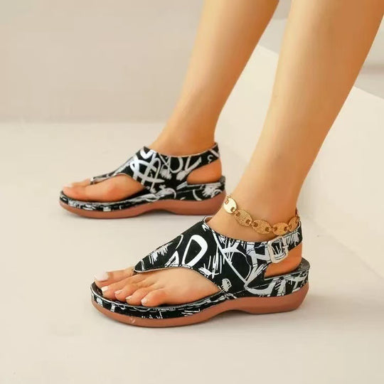 Damen Riemchen-Sandalen mit floralen Mustern und anatomischer Fußbettgestaltung EB
