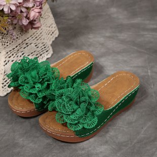 Damen Wedge-Pantoletten mit floralen Applikationen EB
