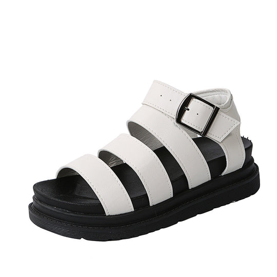 Damen  komfortable Gladiator‑Sandale mit extra gedämpftem Komfortfußbett, vier breiten Riemen und verstellbarer Metallschnalle EB