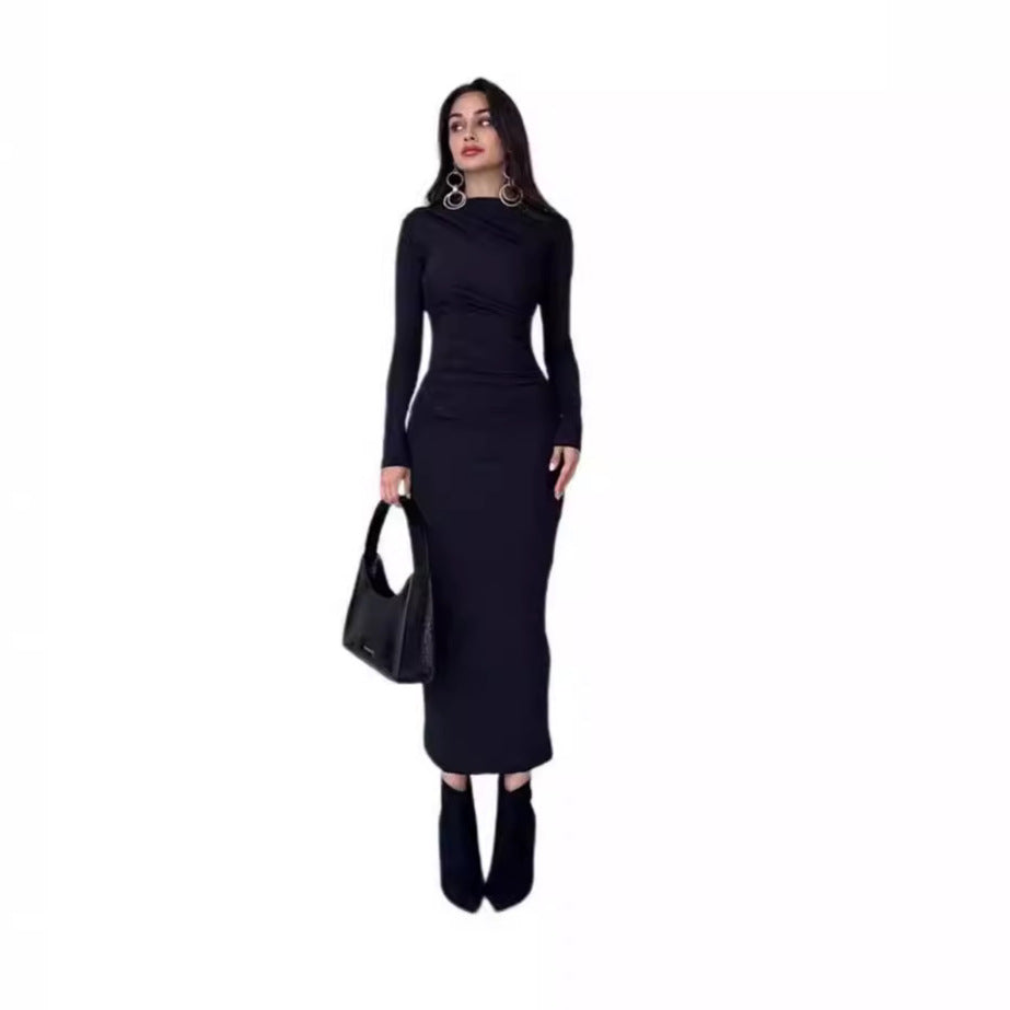 Damen nan gerafftes Maxikleid mit asymmetrischem Ausschnitt und taillierter Silhouette EB