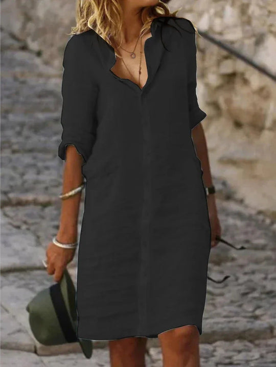 Damen Lässiges Hemdkleid mit Schicken Details EB