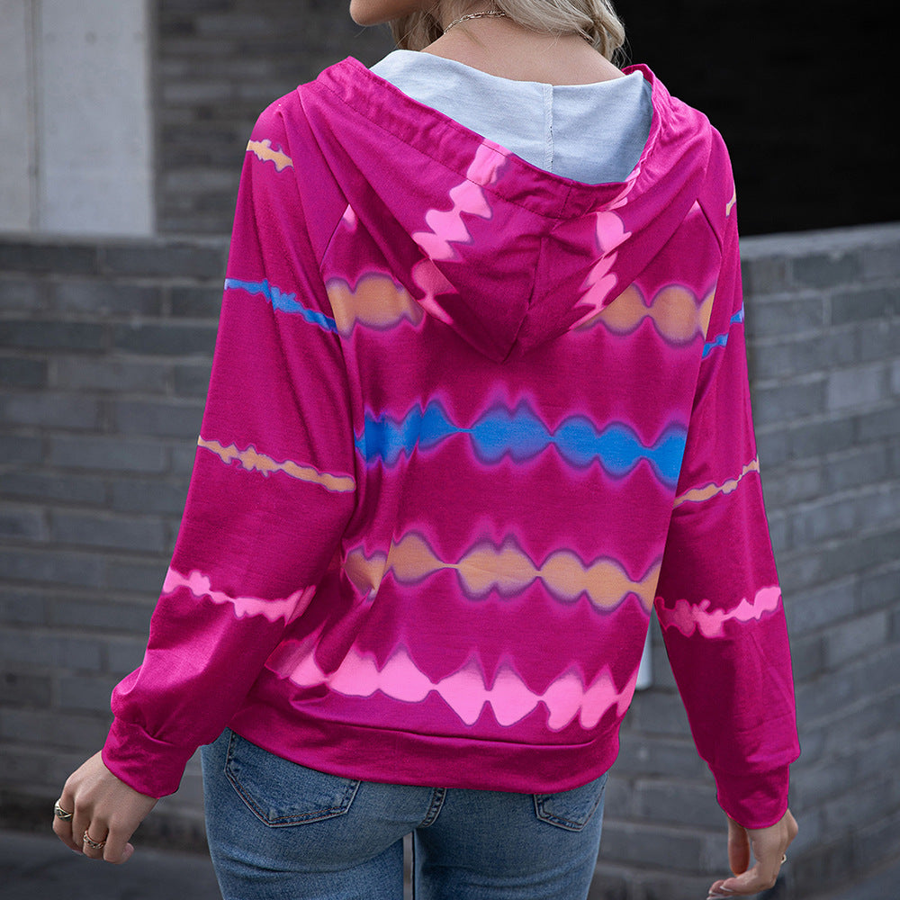 Damen lässiger Kapuzenpullover im modernen Tie-Dye-Stil mit seitlichen Einsätzen EB