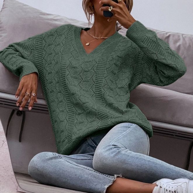 Damen Strickpullover mit V-Ausschnitt und lockerer Passform EB