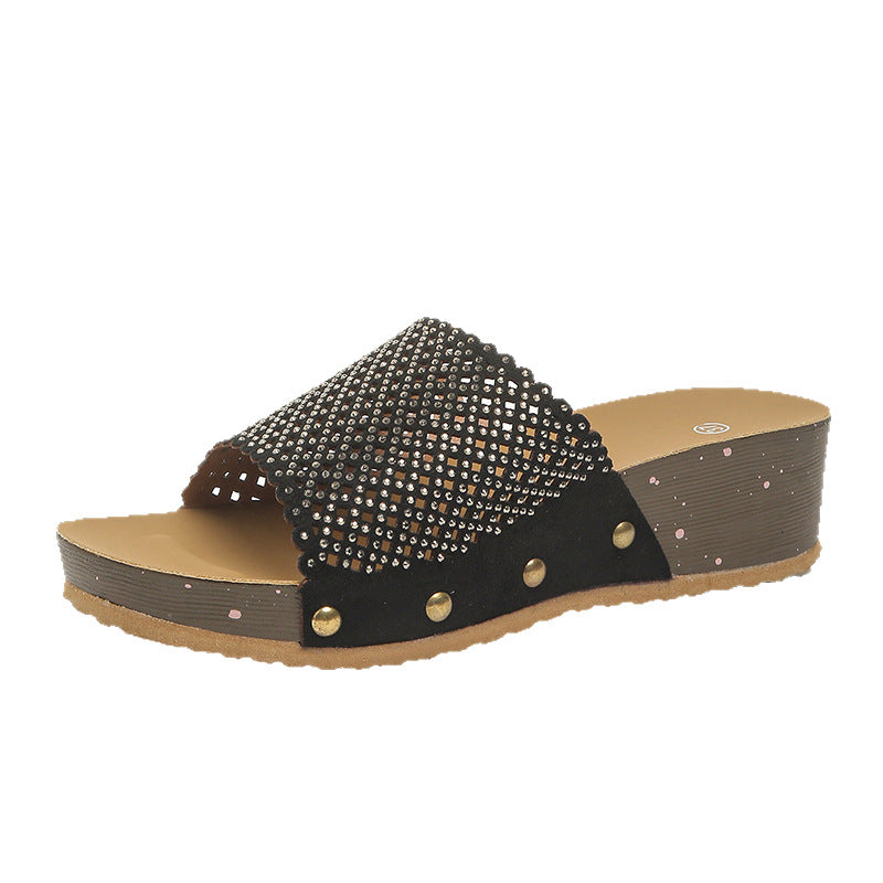 Damen Wedge-Pantoletten mit Glitzer- und Leopardenmuster EB