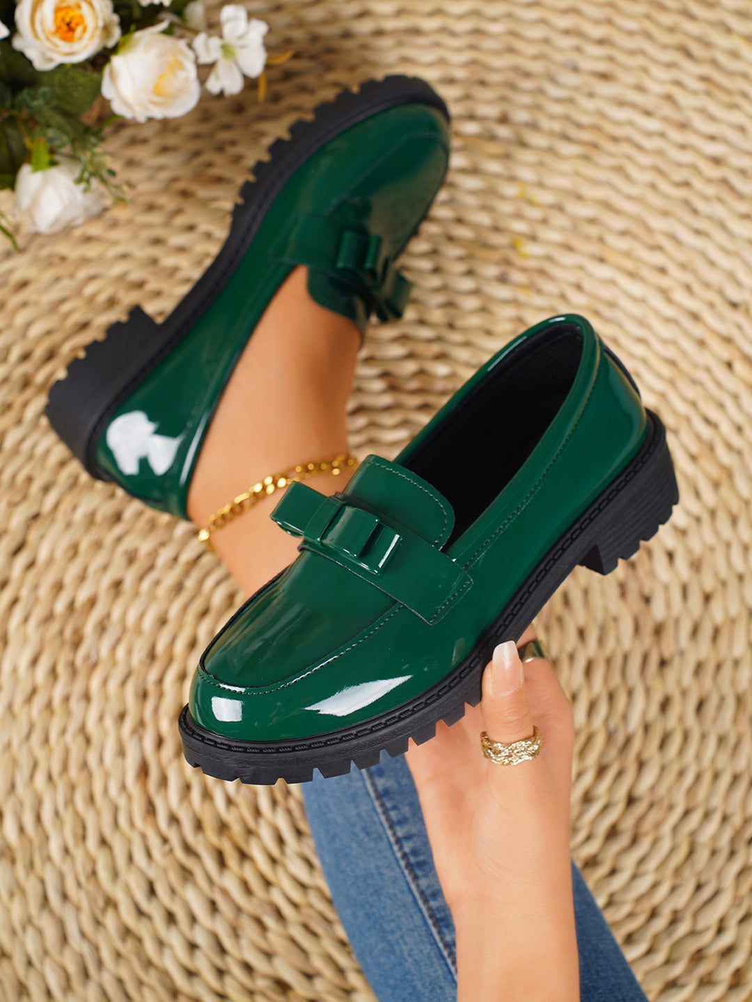 Damen Modische Loafers mit dekorativem Schleifchen EB