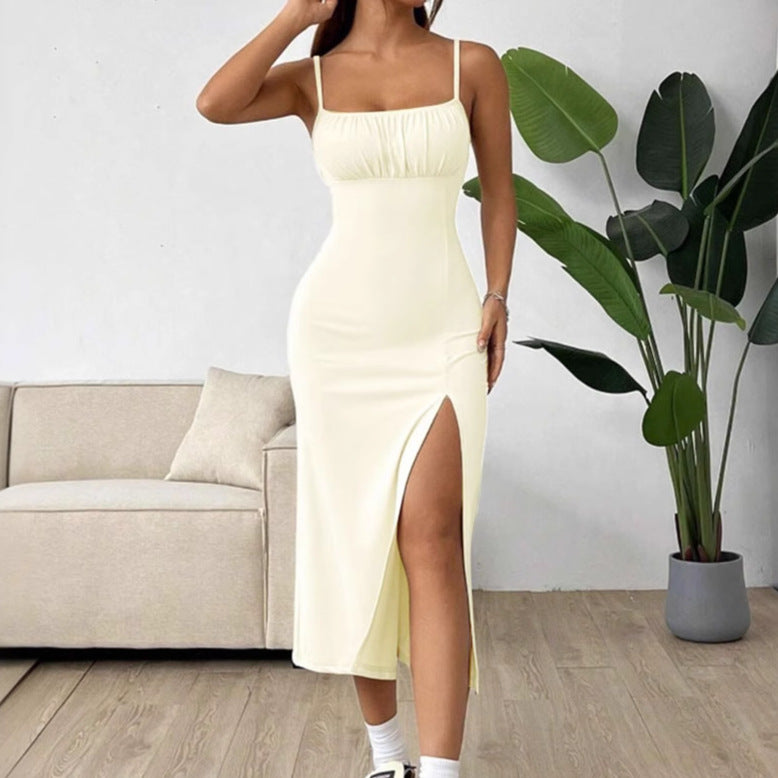 Damen Elegantes Maxikleid mit verstellbaren Trägern und hohem Schlitz EB