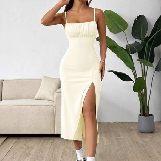 Damen Elegantes Maxikleid mit verstellbaren Trägern und hohem Schlitz EB