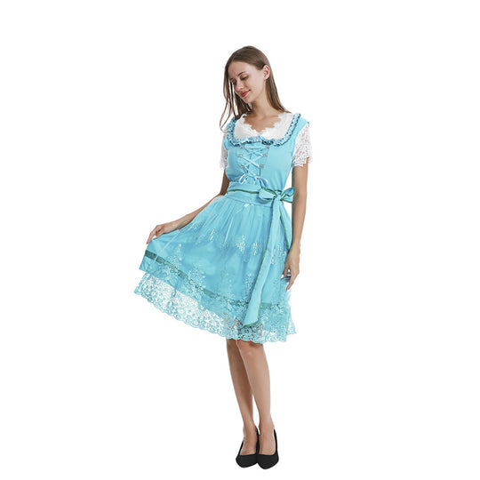 Damen nan romantisches Alpenkleid mit geschnürtem Mieder, Spitzeneinsatz und Taillenschärpe EB