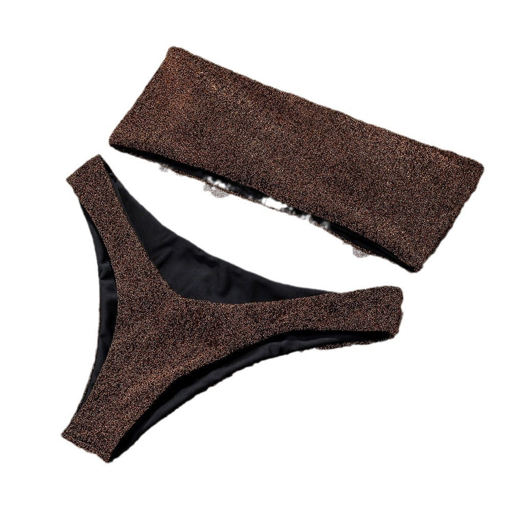 Damen Bandeau-Bikini mit schimmerndem Oberteil EB