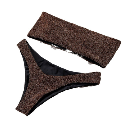 Damen Bandeau-Bikini mit schimmerndem Oberteil EB